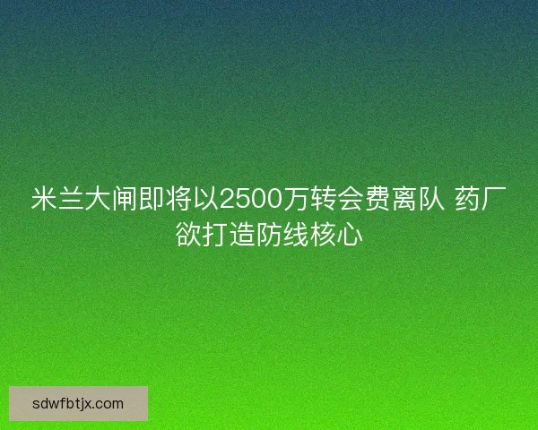 米兰大闸即将以2500万转会费离队 药厂欲打造防线核心